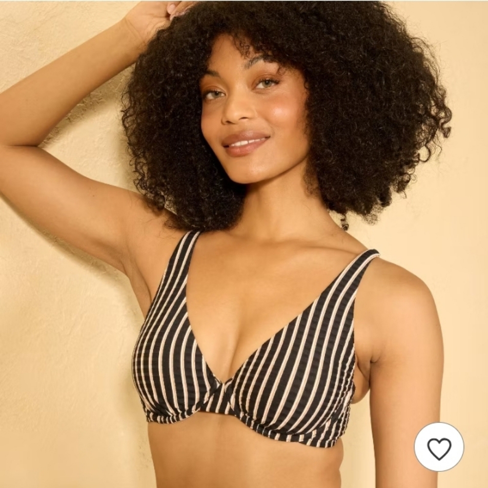 Shade & Shore Striped Ribbed Demi Wire Bikini Top - Size 34C